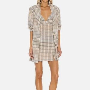 Free People Checkered V-Neck Mini Dress